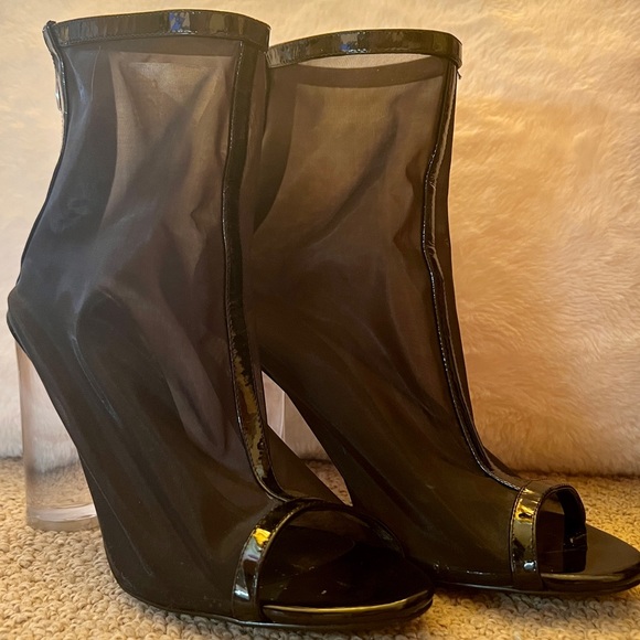 Leith Saber Mesh Open Toe Sandal Lucite Heel - Picture 4 of 6